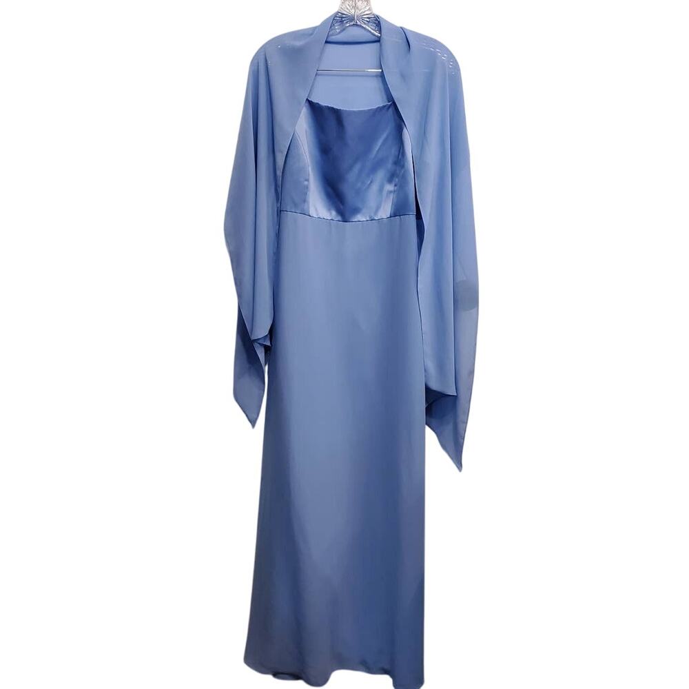 Papell Boutique Evening Blue with Shaw Wedding Prom Dance Dress Plus Size 14